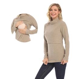Maternity Tops Tees Winter Turtleneck Warm Long Sleeve Cotton Maternity T-shirt Nursing Tops Breastfeeding Clothes For Pregnant Women Free Shipping Y240518