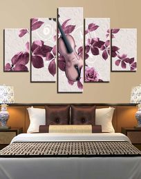 Canvas Pictures For Living Room Framework 5 Pieces Pink Purple Flowers And Violin Paintings Home Decor HD Prints Poster Wall Art5192106