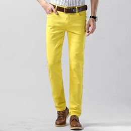 Mens Pink Yellow Red Colour Stretch Jeans Y2K Fashion Fancy Colour Slim Pencil Pants Streetwear Embroidery Trousers 240518