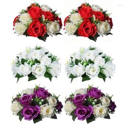 Decorative Flowers 2 Fake Flower Ball Arrangement Bouquet 15 Heads Plastic Roses With Base Wedding Centerpiece Rack