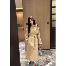 Women's Trench Coats Designer Autumn/winter Polo Lapel Lace Up Waist Over Knee Solid Color Windbreaker Coat Mid Length