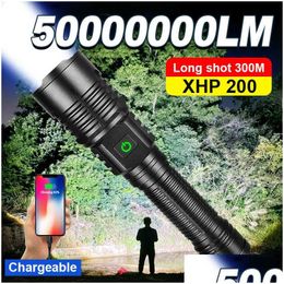 Flashlights Torches 50000000 Lumens Led Flashlight Super Bright Rechargeable Torch Light Powerf Self Defence Cam Work Flash Drop Deliv Otx85