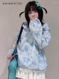 Women's Jackets Sweet Cute Lolita Coat Women Summer Thin Loose Casual Hooded Sunscreen Clothing Japanese Anime Print Kawaii For