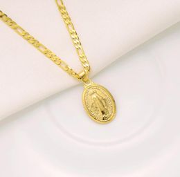 Womens Goddess Portrait Pendant 22k Solid Yellow Gold FINISH Italian Figaro Link Chain Necklace 24quot 3mm7648172