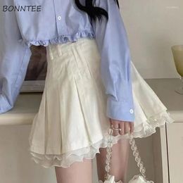 Skirts Mini Women Korean Style Students Clothing Summer Simple Lace A-line Patchwork Niche Design Fashion High Waist Streetwear