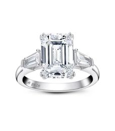 Emerald Cut Engagement for Women 3stone Wedding 925 Sterling Silver Promise Ring1204173