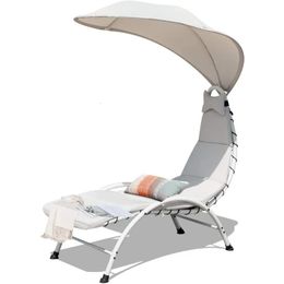 Chaise Lounger Chair Arc Stand Porch Swing Hammock wCanopy Removable Headrest Patio with Cushion 240508