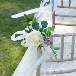 Decorative Flowers Chair Sashes Artificial Flower Tie Seat Knot Cover Back Belt Bow Arrangement For El Banquet Wedding Party Events Dining