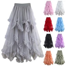 Skirts Women's Tulle Skirt Ruffle Multilayer Mesh A Line Tier Tutu Prom Wedding Long Western Bathing Suit