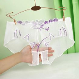 Women's Panties Women Floral Mesh Briefs Crotch Open Sheer Underwear Lady Full Transparent Underpants Seamless Sissy Exotic Thongs