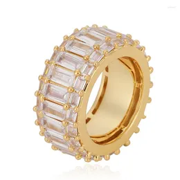 Cluster Rings Hip Hop Claw Setting CZ Stone Bling Out Geometric Round Finger For Men Women Rapper Jewellery Gift Drop