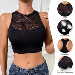 Camisoles & Tanks Women Sexy Tank Tops Fishnet Hollow Out Sports Off Shoulder Crop Top Female Outwear Stretch Comfortable Casual Chic Vest