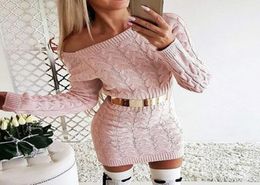 CYSINCOS Sexy Sweater Dress Women Autumn Mini Long Sleeve Pink White Black Knitted Dresses 2019 Bodycon Winter Ladies Vestidos9906406