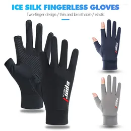 Cycling Gloves Summer Ice Silk Fingerless Men Driving Elastic UV Protection Sun-Proof Anti-Slip Camping Women Two-Finger