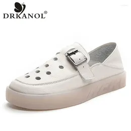 Casual Shoes DRKANOL Fashion Summer Women Slip On Flat Loafers Genuine Cow Leather Round Toe Hollow Out Breathable Soft Comfort