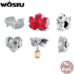 Loose Gemstones WOSTU 925 Sterling Silver Autumn Elements Butterfly Beads Squirrel Charm Pendant Fit DIY Bracelet Necklace Party