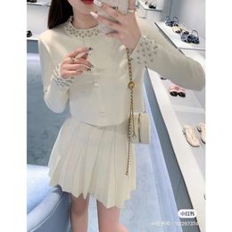 Women's Suits & Blazers Mm23 Early Autumn Fashion Heavy Industry Diamond Knitted Top+slim Pleated Skirt Set