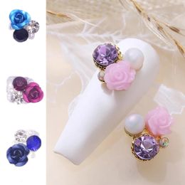 100pcs Flowers Stack Drill Nail Charms 99mm FlatBottom Rhinestones Alloy Jewelry 3D flower Pile Up Diamond Pearl DecorJE 240430