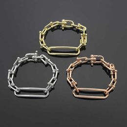 Fashion Titanium Steel T-Letter Large U-shaped Chain Bracelet Couple Mens and Womens Set