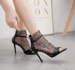 Sandals Summer Spring Pointed Toe Cut Out Caged Ankle Boots Stiletto Heel Women Shoes 35-428905244