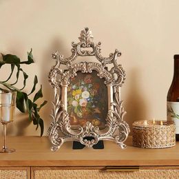 Frames Retro Style Po Frame Bracket Tabletop Wall Hanging Art Embossed Ornament For Wedding Home Hallway Decor Family Gift