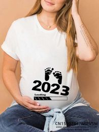 Maternity Tops Tees 2023 Baby Loading Women Printed Pregnant T Shirt Girl Maternity Short Sleeve Pregnancy Announcement Shirt New Mom Clothes Y240518