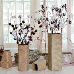 Handwoven kn itting Vase Dried Flowers Home Decoration Decor Modern Container Bamboo Woven Basket Vasos Para Jardim Florero 240517