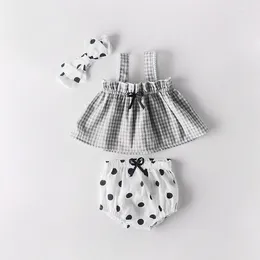 Clothing Sets Summer Toddler Plaid Halter Top Pants Headband Baby Girl Three Piece Set 3 6 9 12 18 24 Month Infant Clothes 204006
