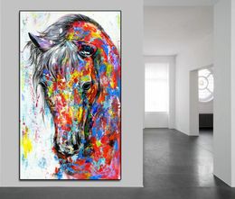 Modern Abstract Oil Painting Horse Picture on Canvas Printed Large Canvas Wall Art Red Horse Head Wall Poster for Living Room Hom1940750