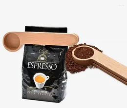 Spoons 50pcs 16cm 2 In 1 Wooden Coffee Scoop And Bag Clip Solid Beech Wood Measuring Spoon Bags Suitable SN3896