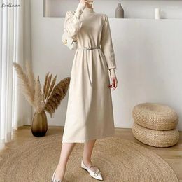 Casual Dresses Women's Party Y2k Knitted Elegant Korean Style Long Sleeve Ruffle Midi Dress Spring Autumn Ladies 2024