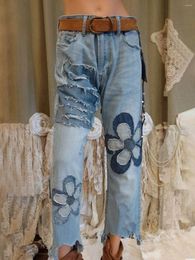 Women's Jeans Summer Fashion Clothes Ladies Loose Floral Womens Luxury Embroidery Denim Trousers Female Ripped Elastic Harem Pants