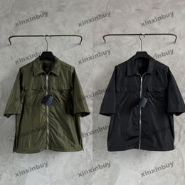 xinxinbuy Men designer Tee t shirt 2024 Italy Nylon pocket fabric short sleeve cotton women oversize black white Apricot M-3XL