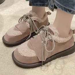 Casual Shoes Winter Short Plush Flats Cotton Boots Lace-up Trend 2024 Fashion Warm Comfortable Female Mujer