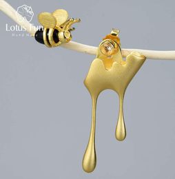 Real 925 Sterling Stud Silver Earrings Handmade Jewellery 18K Gold Bee and Dripping Honey Asymmetric Earring for Women Gift40754205642452
