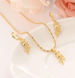 18 k Fine Gold GF rose flower Europe women Jewelry Sets jewelry Gift Dubai pendant earrings diy charms Cabbage get rich9232400