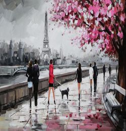 Parisian Street Eiffel Tower Scene Handpainted Modern Wall Decor Abstract Art Oil Painting On Canvas Multi sizes Available asm5928977