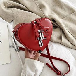 Bag Red Love Heart Shape Shoulder For Women Handbag Fashion Chain Crossbody Ladies Purse And Clutch