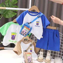 Clothing Sets Male Baby Handsome Summer Clothes 2024 Children's Milk Tea Bag Short Sleeved Two-piece Suit