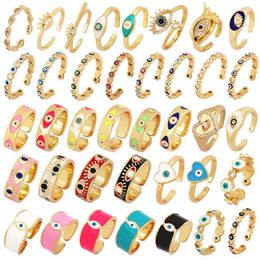 Band Rings New Coloured enamel coated zircon ring unique eye brass 18K gold-plated open adjustable ring Jewellery ring supply P34 J240516