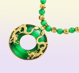 Sha Jin Guan Dou Shuanglong Cat Eye Gold Jade Necklace Men039s Imitation Hetian Yu Pingan Long Gold Plated Sweater Chain194z4821980