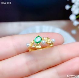 Cluster Rings KJJEAXCMY Fine Jewelry 925 Sterling Silver Inlaid Natural Emerald Ring Classic Pearl Girl's Support Test