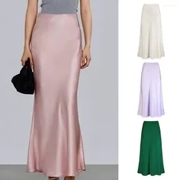 Skirts Spring Summer Fishtail Skirt Women Elegant Silky Texture Maxi For High Waist Solid Color