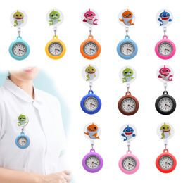 Childrens Watches Cartoon Shark 5 Clip Pocket On Lapel Fob Watch Nurse With Second Hand Sile Brooch Medical Retractable Digital Cloc Otix1