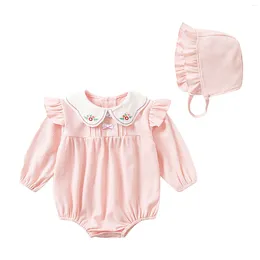 Clothing Sets Autumn Winter Infant Baby Girls Long Sleeve Romper Hat Overalls Jumpsuit 2pcs Sweet Rompers Party Clothes 0 1 2 Years