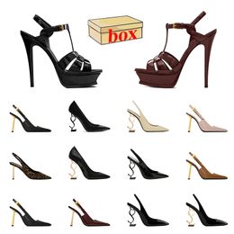 Top Quality Leather High Heels Sandals Famous Designer Women Classics Golden Gold Slingback Pumps Slides Luxury Lady Heel Suede Bottoms Party Wedding Slippers