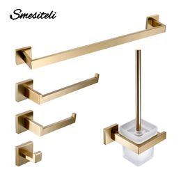 Matte Gold Towel Rack 304 stainless steel Towel Bar Double Towel Shelf Paper Holder Tissue Holder Toilet Brush Holder 240516