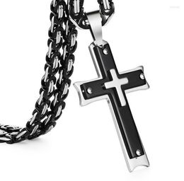 Chains Punk Religious Stainless Steel Pendants Necklaces For Men Black Silver Colour Long Link Chain Necklace CollierChains E9834500