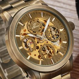 Wristwatches SHENHUA Retro Automatic Mechanical Watches Bronze Skeleton Steampunk Men Luminous Waterproof Men's Watch