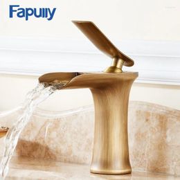 Bathroom Sink Faucets Fapully Short Style Single Lever Waterfall Basin Faucet Brass Antique And Cold Mixer Taps 130-11A